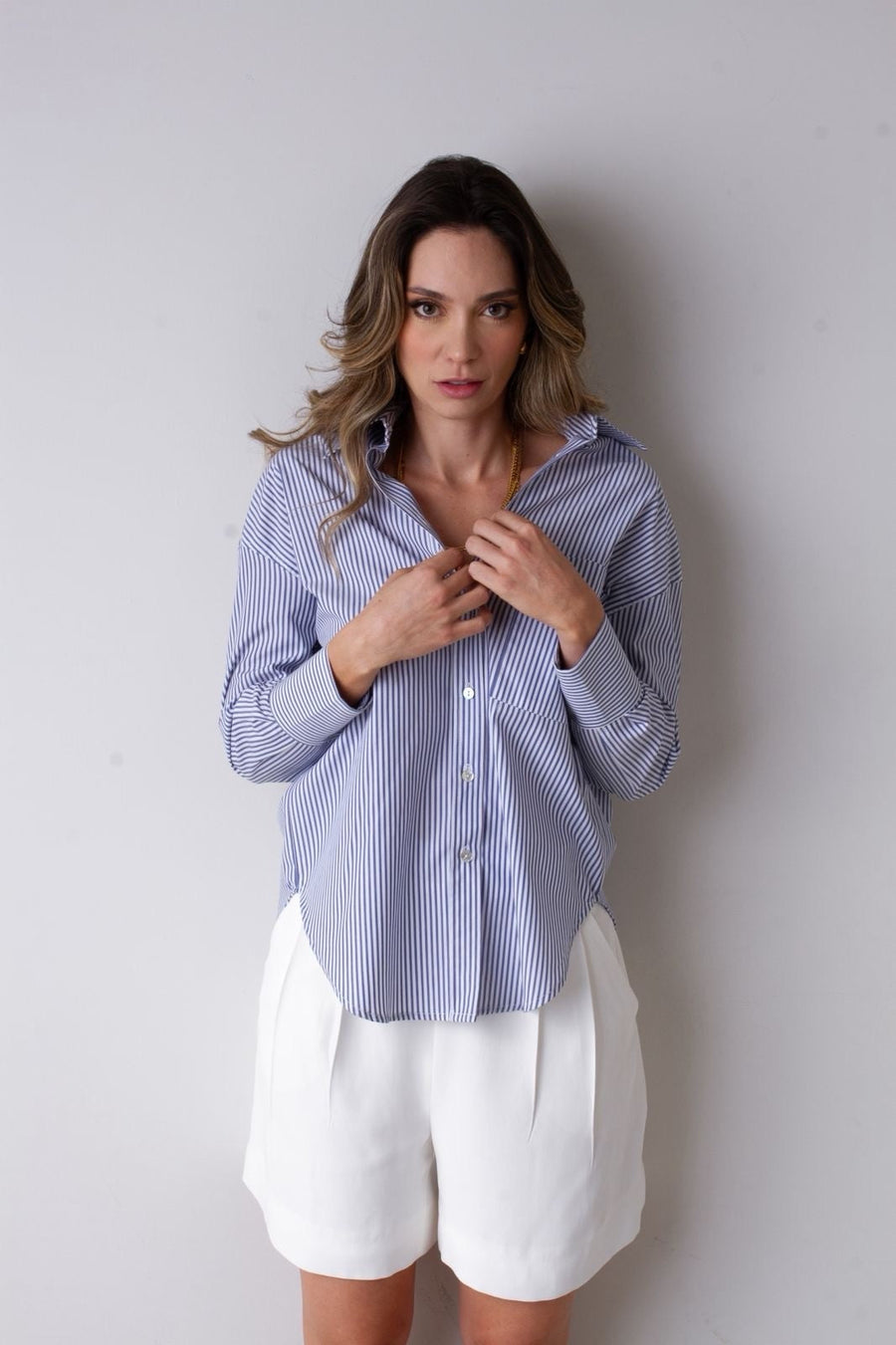 Camisa Antônia  - Azul/branco