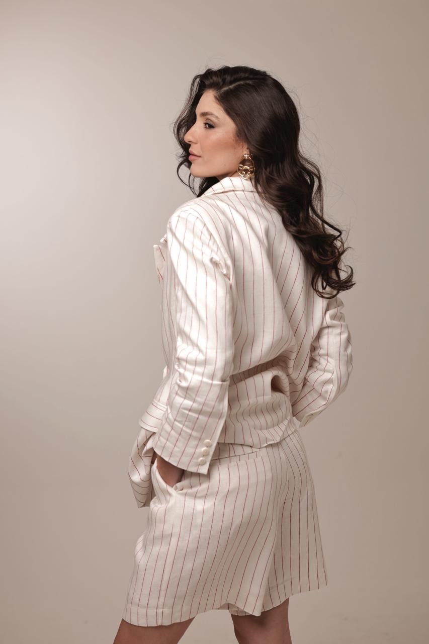 Blazer Risca de Giz  - Vermelho/ Branco