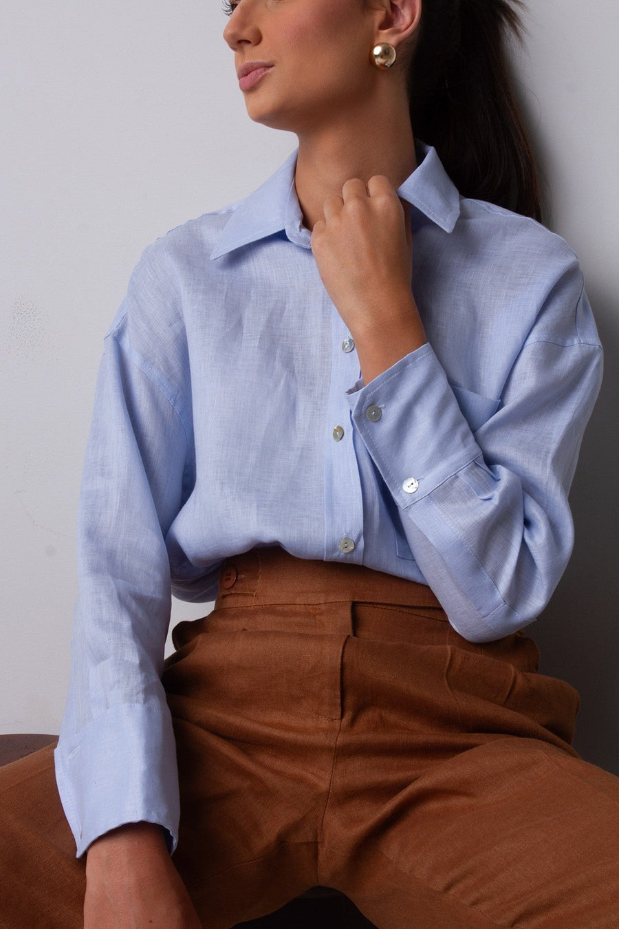Camisa Antônia - Puro Linho  Azul Claro