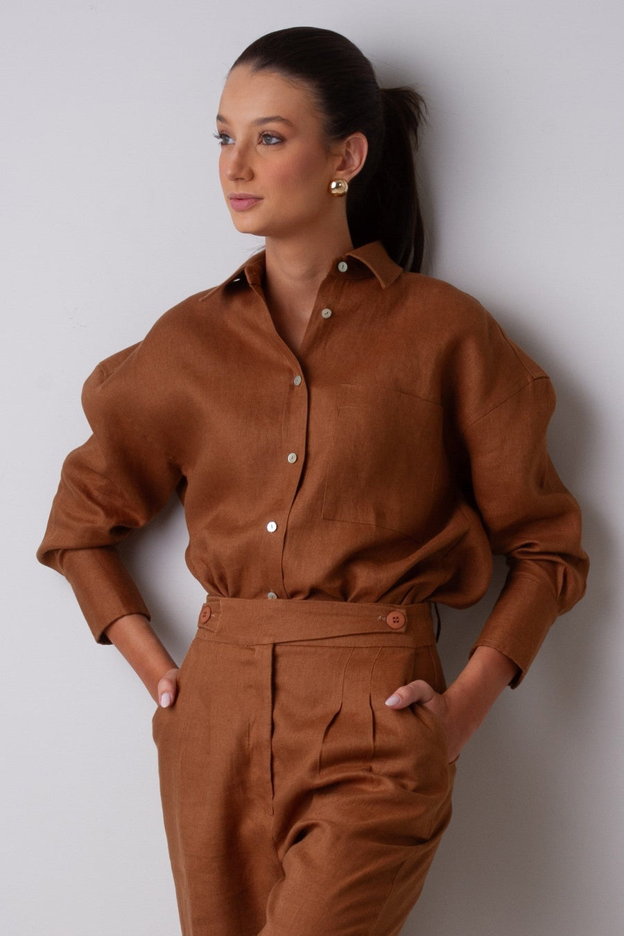 Camisa Antônia - Puro Linho Marrom