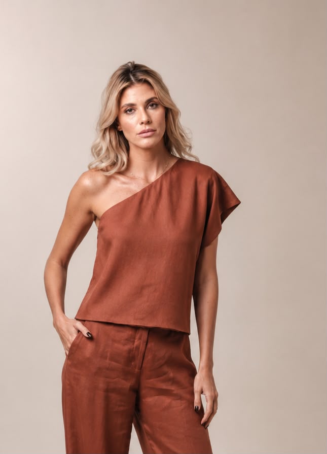 Blusa Nula Manga -  Linho Canela