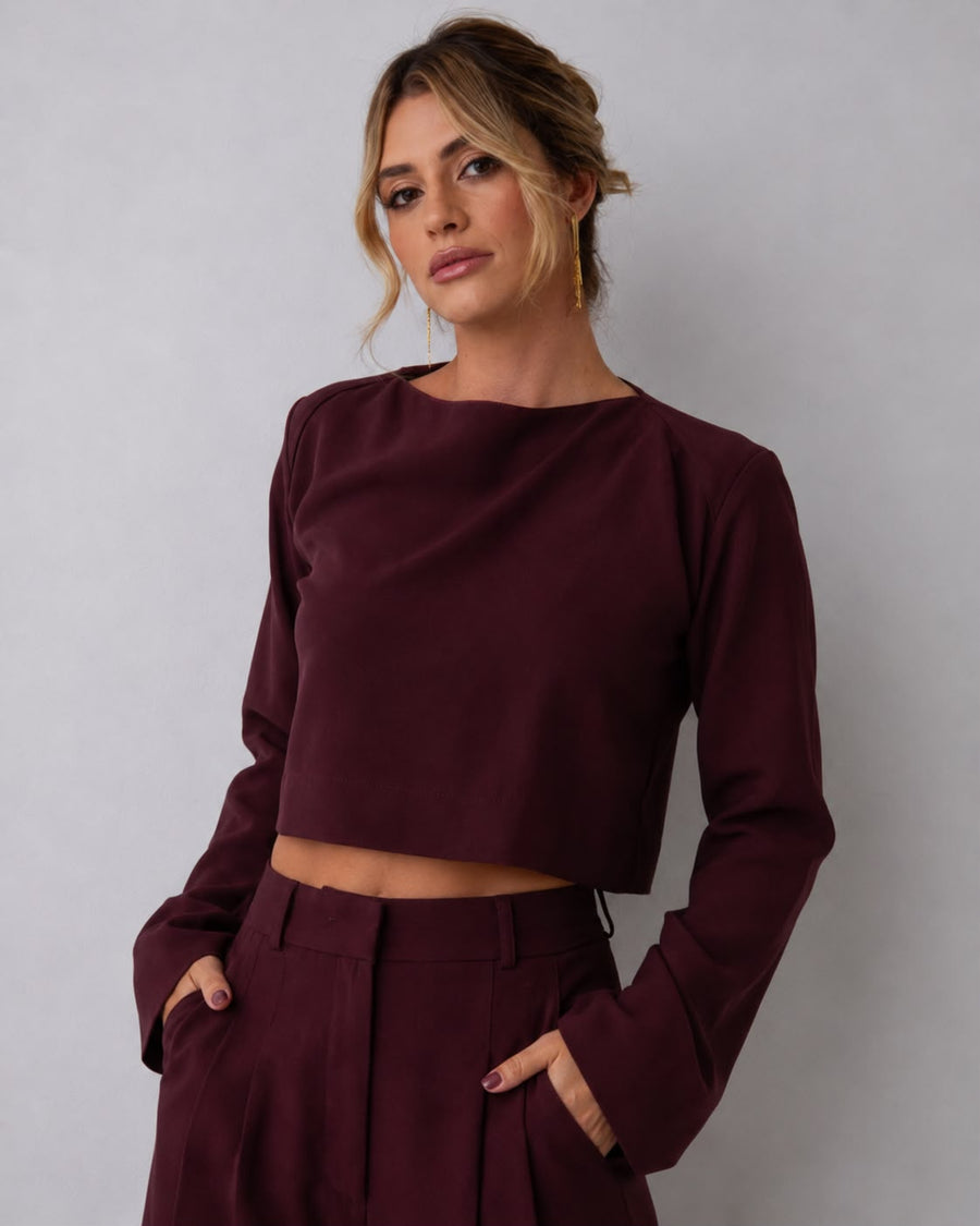 T-Shirt Manga Longa Monica - Burgundy