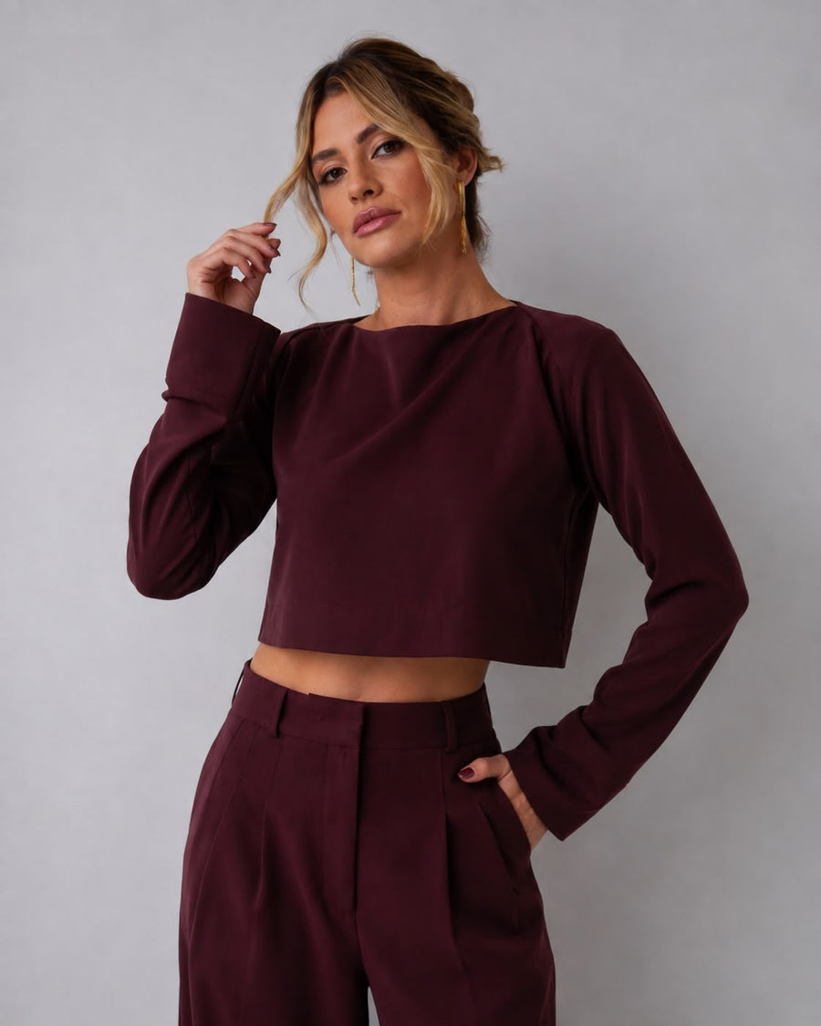T-Shirt Manga Longa Monica - Burgundy