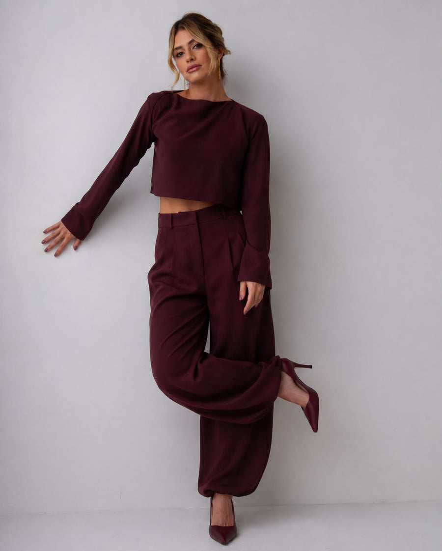 T-Shirt Manga Longa Monica - Burgundy