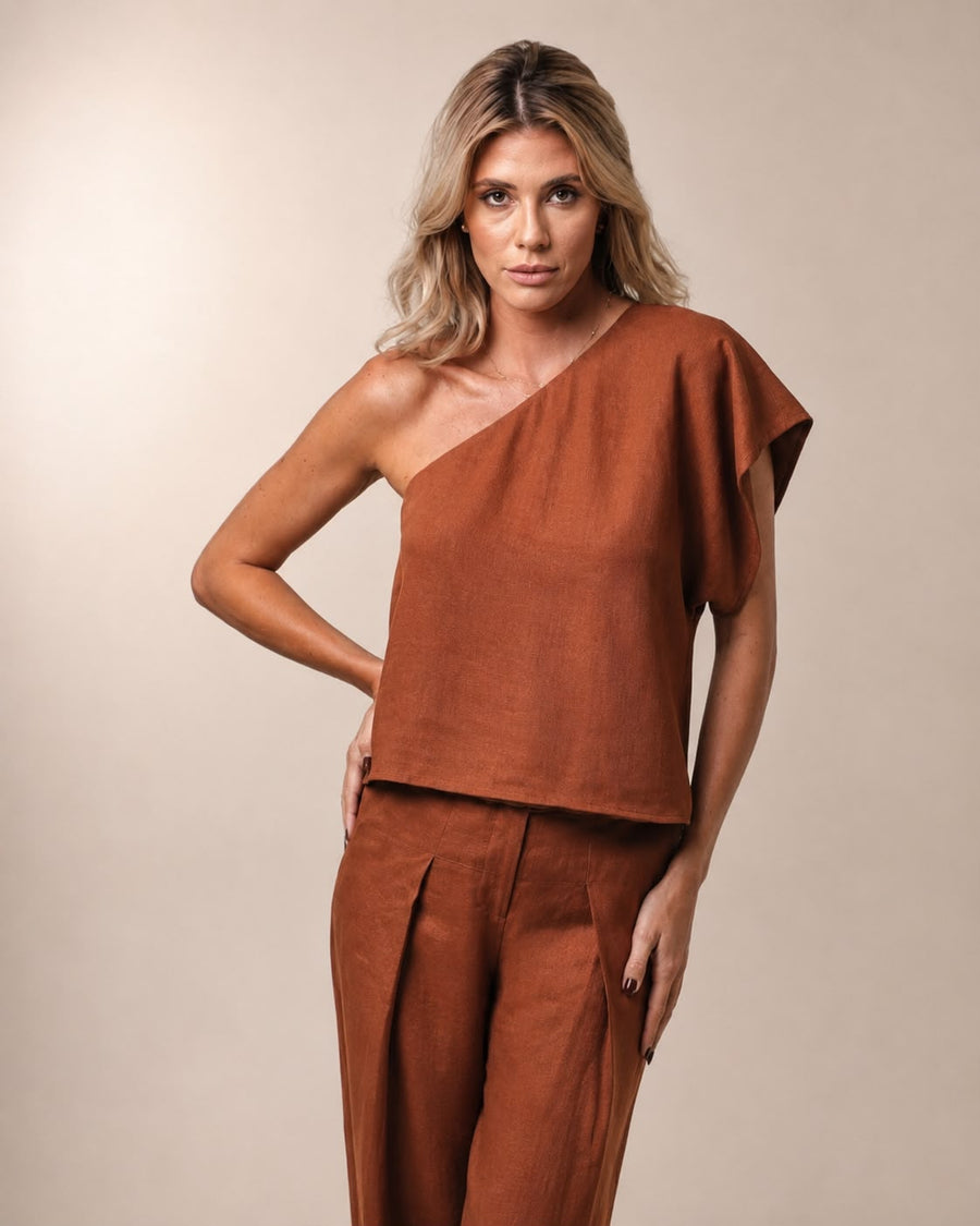 Blusa Nula Manga -  Linho Canela